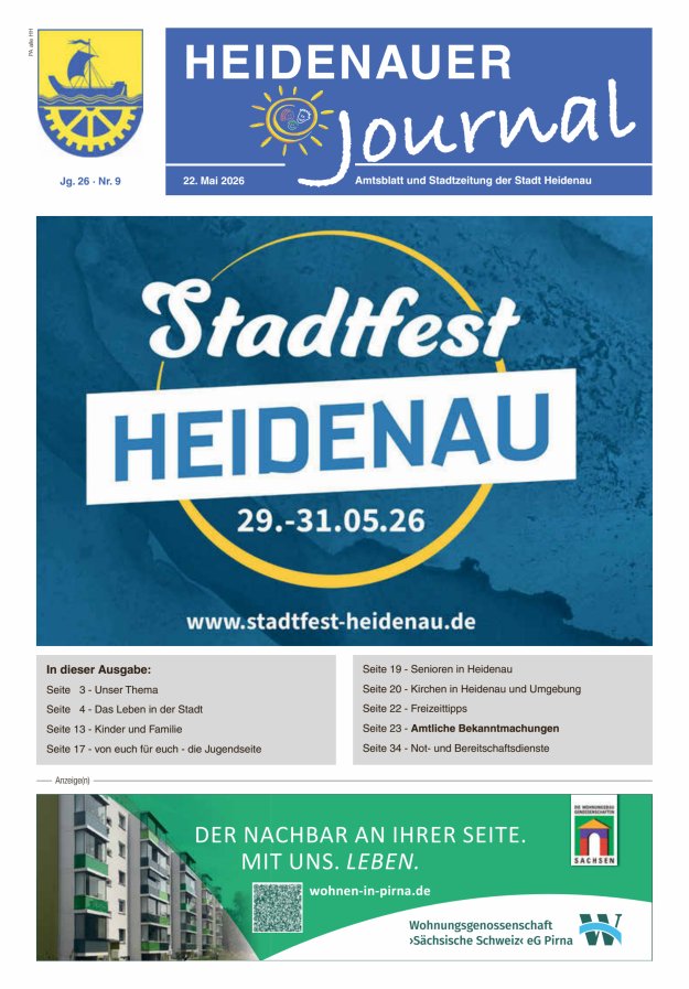 Heidenauer Journal - Amtsblatt und Stadtzeitung der Stadt Heidenau Titelblatt 09/2026