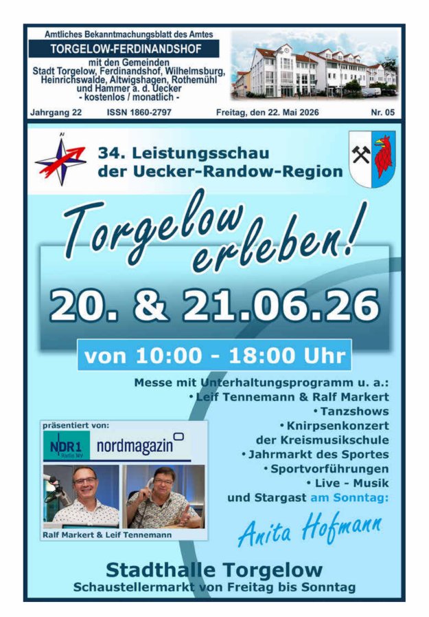 Amtliches Bekanntmachungsblatt des Amtes Torgelow-Ferdinandshof Titelblatt 05/2026