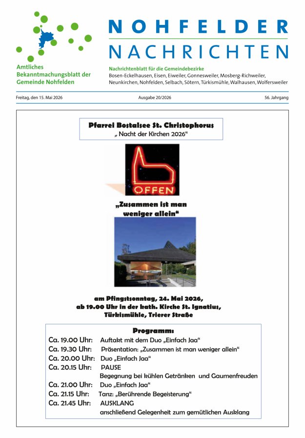Nohfelder Nachrichten Titelblatt 20/2026