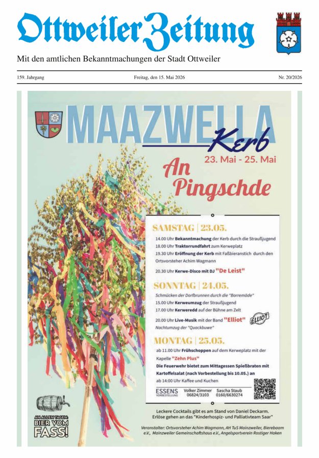 Ottweiler Zeitung Titelblatt 20/2026