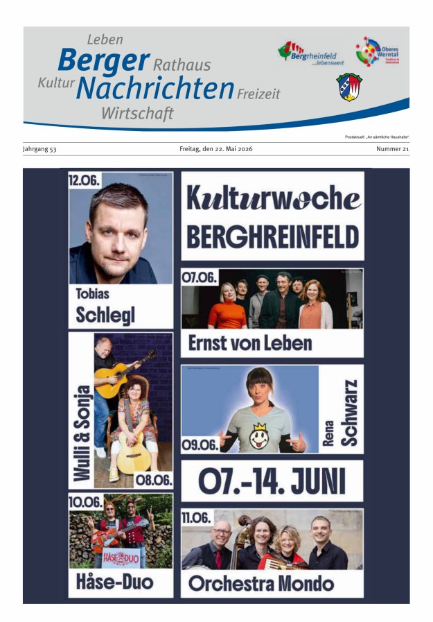 Berger Nachrichten, Bergrheinfeld Titelblatt 21/2026