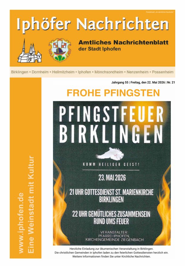 Iphöfer Nachrichten Titelblatt 21/2026