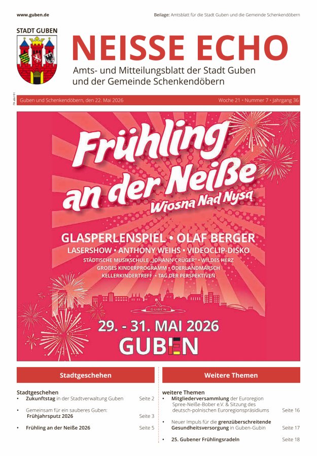Neisse-Echo - Amtsblatt für die Stadt Guben und die Gemeinde Schenkendöbern Titelblatt 07/2026