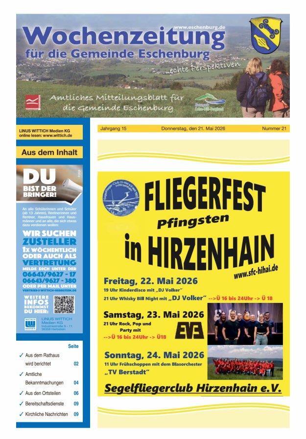 Wochenzeitung für die Gemeinde Eschenburg Titelblatt 21/2026