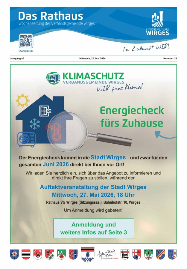 Das Rathaus - Informationen für die Bürger in der VG Wirges Titelblatt 21/2026
