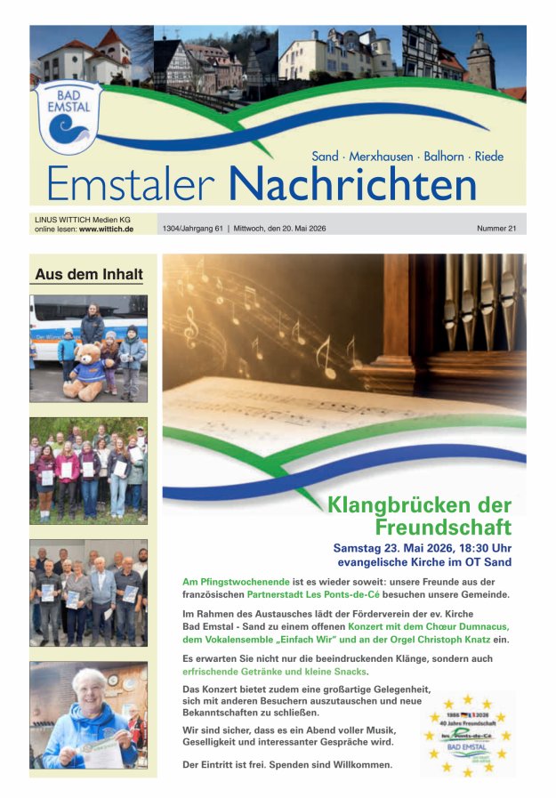 Emstaler Nachrichten Titelblatt 21/2026