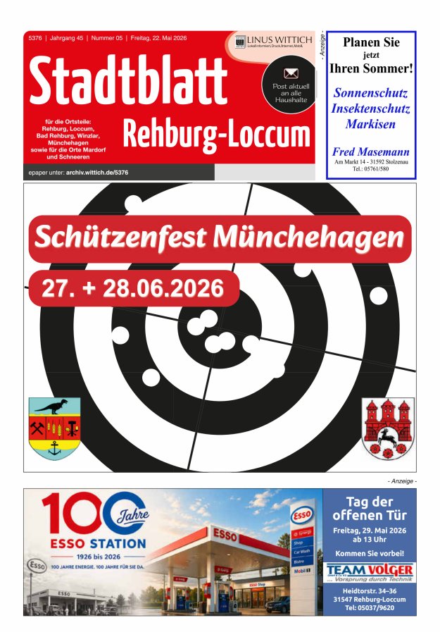 Stadtblatt Rehburg-Loccum Titelblatt 05/2026