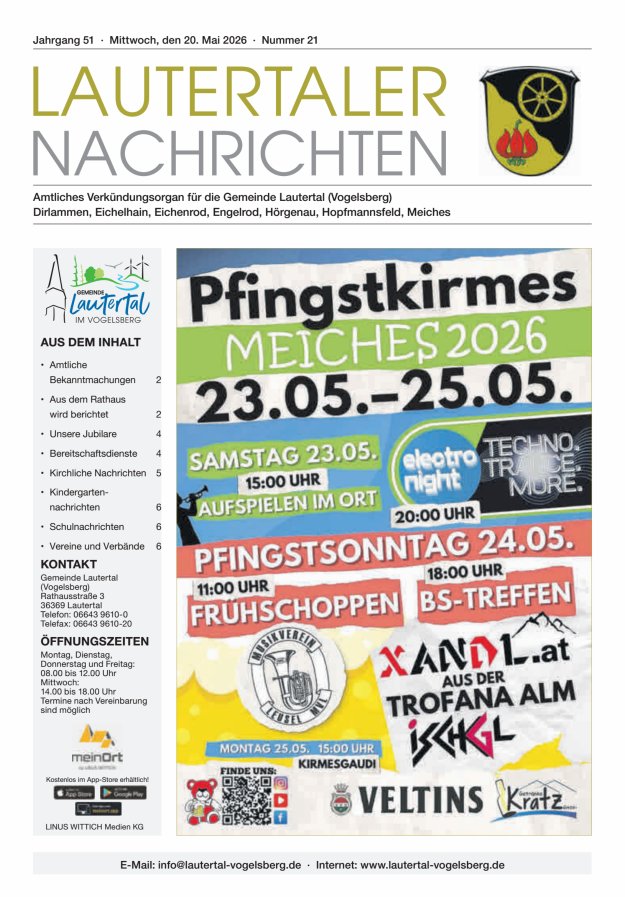 Lautertaler Nachrichten Titelblatt 21/2026