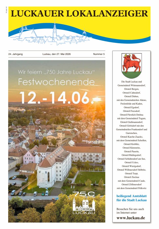 Luckauer Lokalanzeiger (beiliegend Amtsblatt für die Stadt Luckau) Titelblatt 05/2026