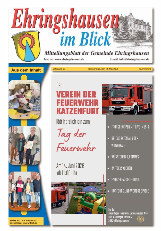 Mitteilungsblatt der Gemeinde Ehringshausen Titelblatt 20/2026