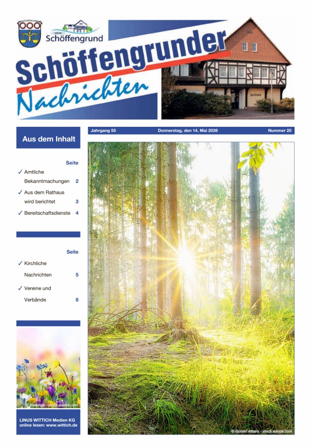 Schöffengrunder Nachrichten Titelblatt 20/2026