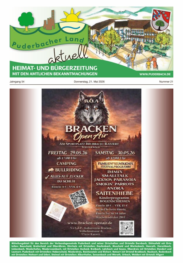 Puderbacher Land aktuell Titelblatt 21/2026