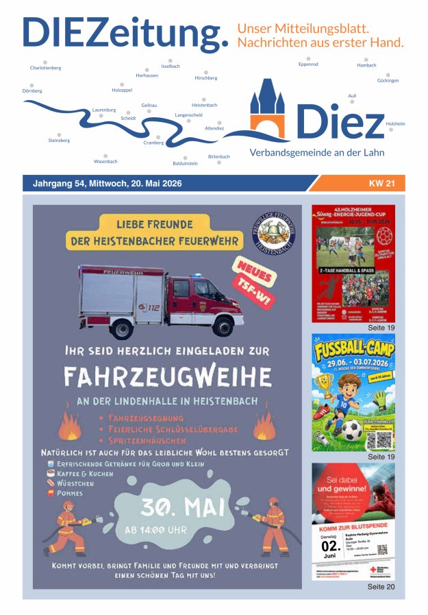 DIEZeitung - Mitteilungsblatt der Verbandsgemeinde Diez  Titelblatt 21/2026