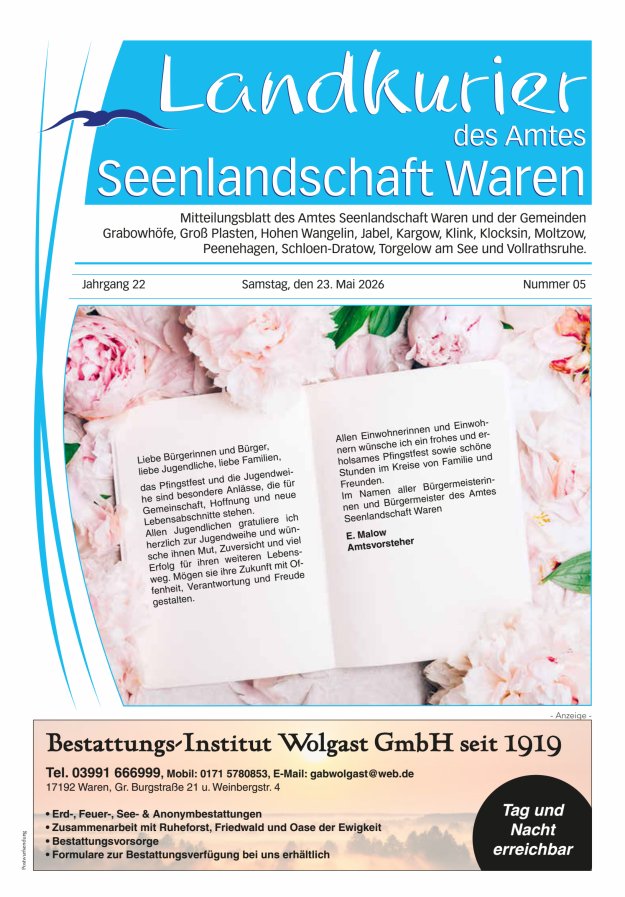 Landkurier des Amtes Seenlandschaft Waren Titelblatt 05/2026