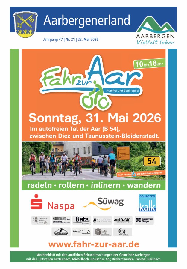 Aarbergenerland - Wochenblatt mit den amtlichen Bekanntmachungen Titelblatt 21/2026