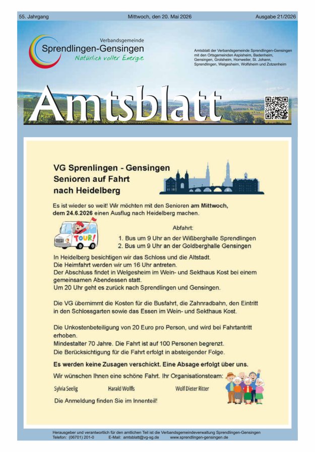 Amtsblatt VG Sprendlingen-Gensingen Titelblatt 21/2026