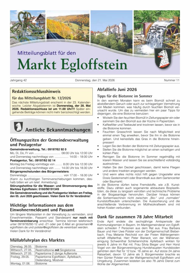 Mitteilungsblatt für den Markt Egloffstein Titelblatt 11/2026