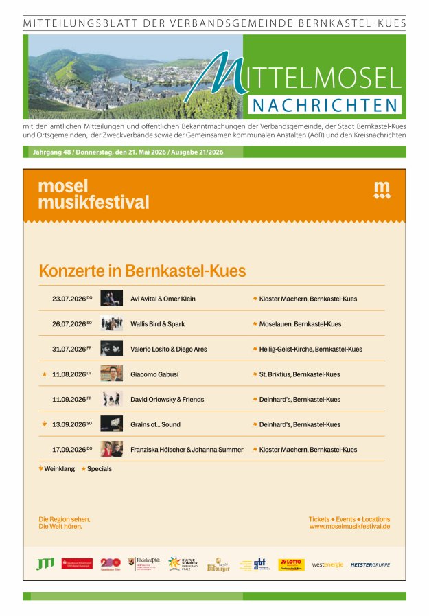 Mittelmosel-Nachrichten VG Bernkastel-Kues Titelblatt 21/2026
