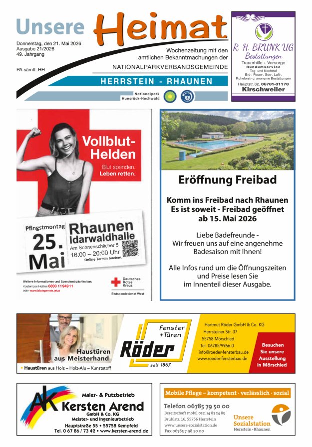 Unsere Heimat VG Herrstein-Rhaunen Titelblatt 21/2026