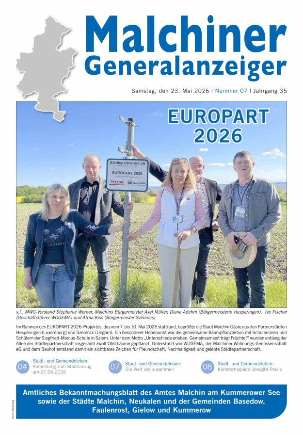 Malchiner Generalanzeiger Titelblatt 07/2026