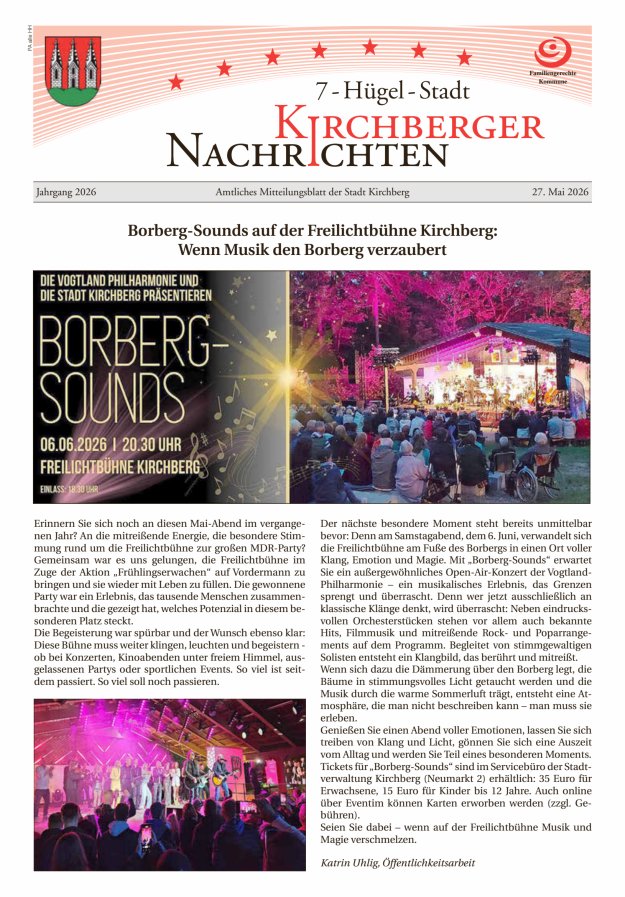 Kirchberger Nachrichten Titelblatt 05/2026