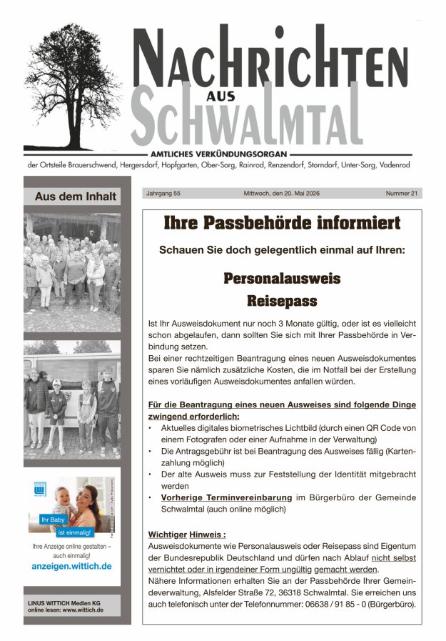 Nachrichten aus Schwalmtal Titelblatt 21/2026