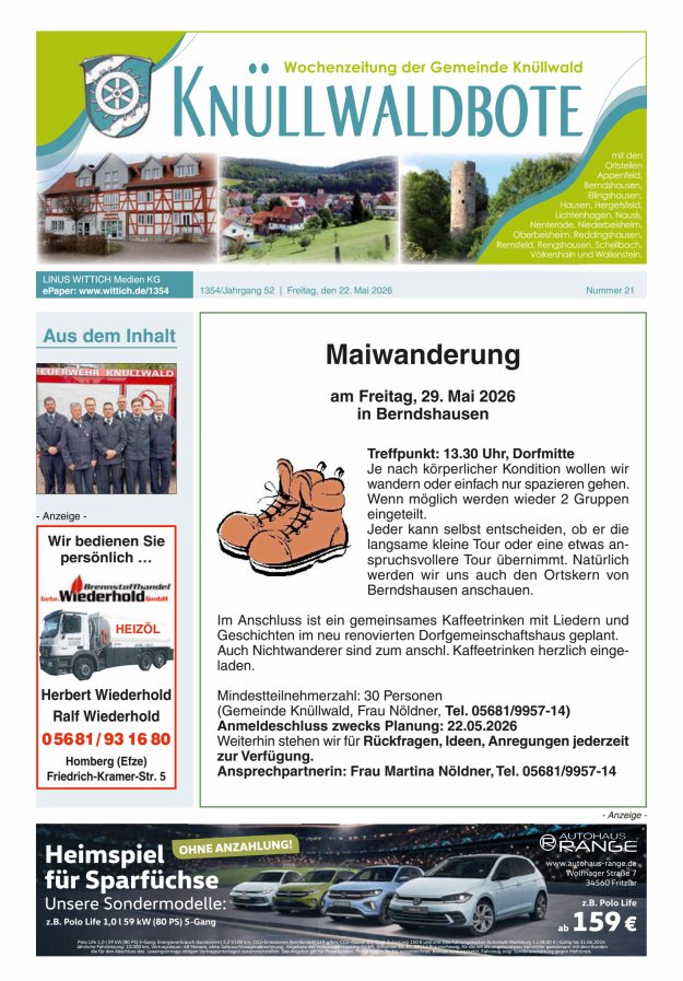 Knüllwaldbote Titelblatt 21/2026
