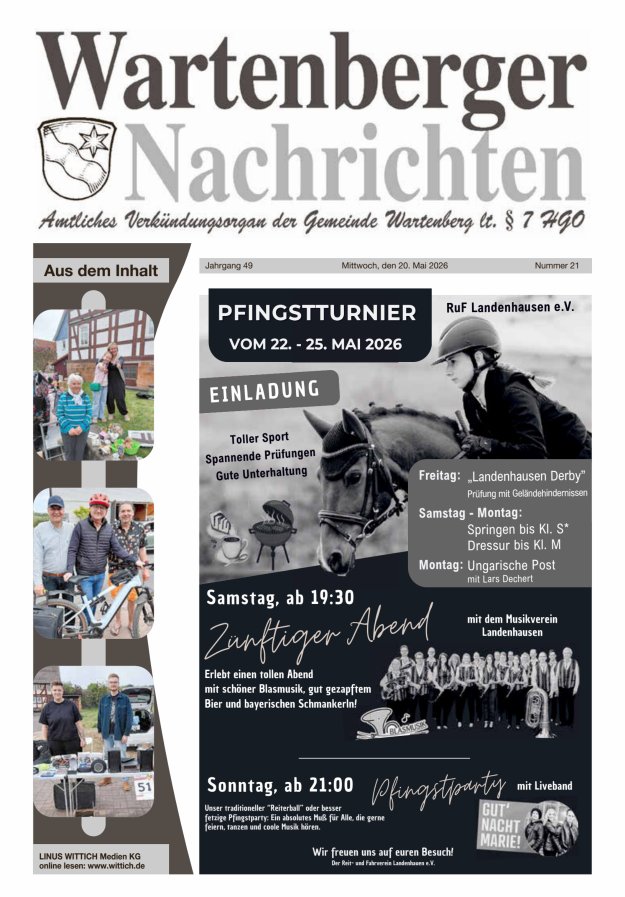Wartenberger Nachrichten Titelblatt 21/2026