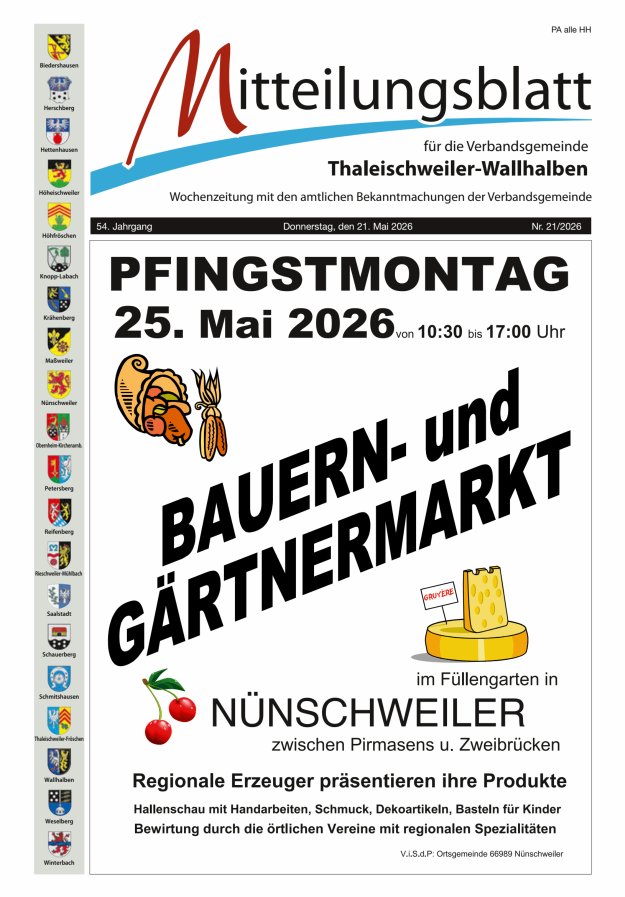 Mitteilungsblatt VG Thaleischweiler-Wallhalben Titelblatt 21/2026
