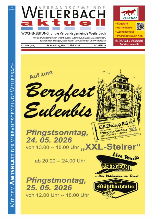 Verbandsgemeinde Weilerbach aktuell Titelblatt 21/2026