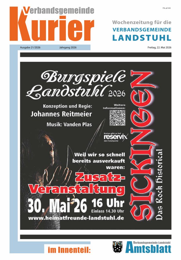 Verbandsgemeinde Kurier Landstuhl Titelblatt 21/2026