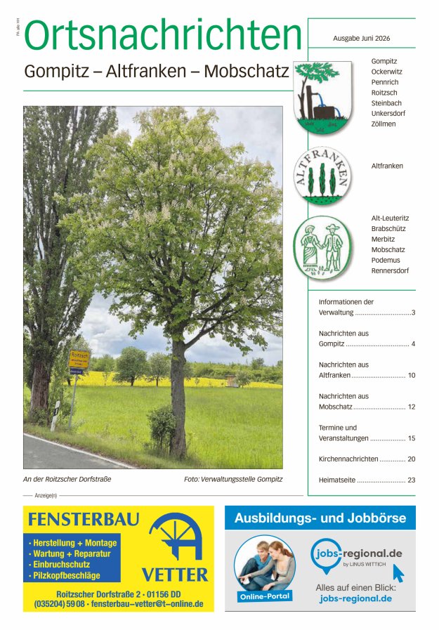 Ortsnachrichten Gompitz - Altfranken - Mobschatz Titelblatt 05/2026