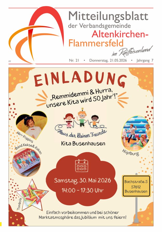 Mitteilungsblatt Verbandsgemeinde Altenkirchen-Flammersfeld Ausg Flammersfeld Titelblatt 21/2026