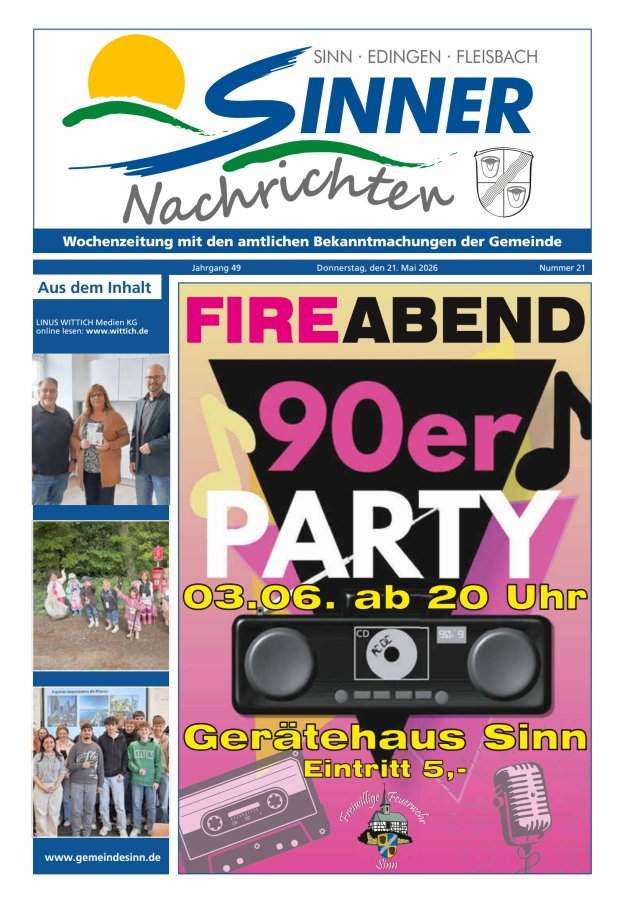 Sinner Nachrichten Titelblatt 21/2026