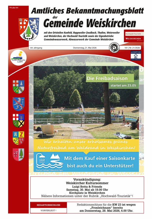Amtliches Bekanntmachungsblatt der Gemeinde Weiskirchen Titelblatt 21/2026