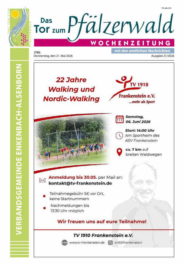 Das Tor zum Pfälzer Wald - VG Enkenbach-Alsenborn Titelblatt 21/2026