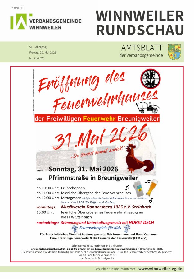 Winnweiler Rundschau Titelblatt 21/2026