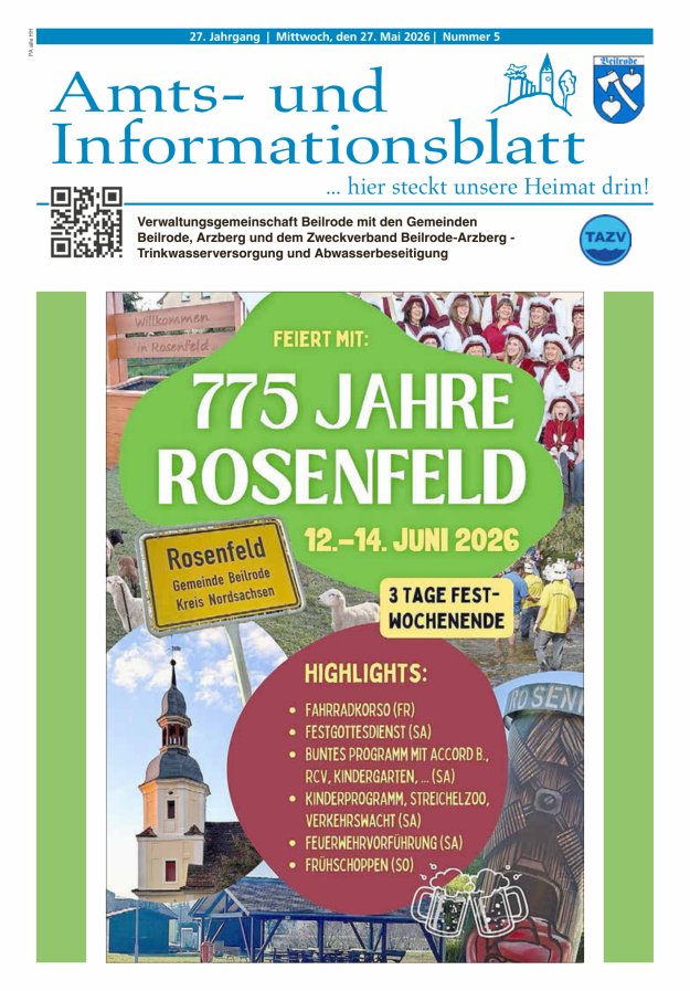 Amts- und Informationsblatt der Verwaltungsgemeinschaft Beilrode Titelblatt 05/2026