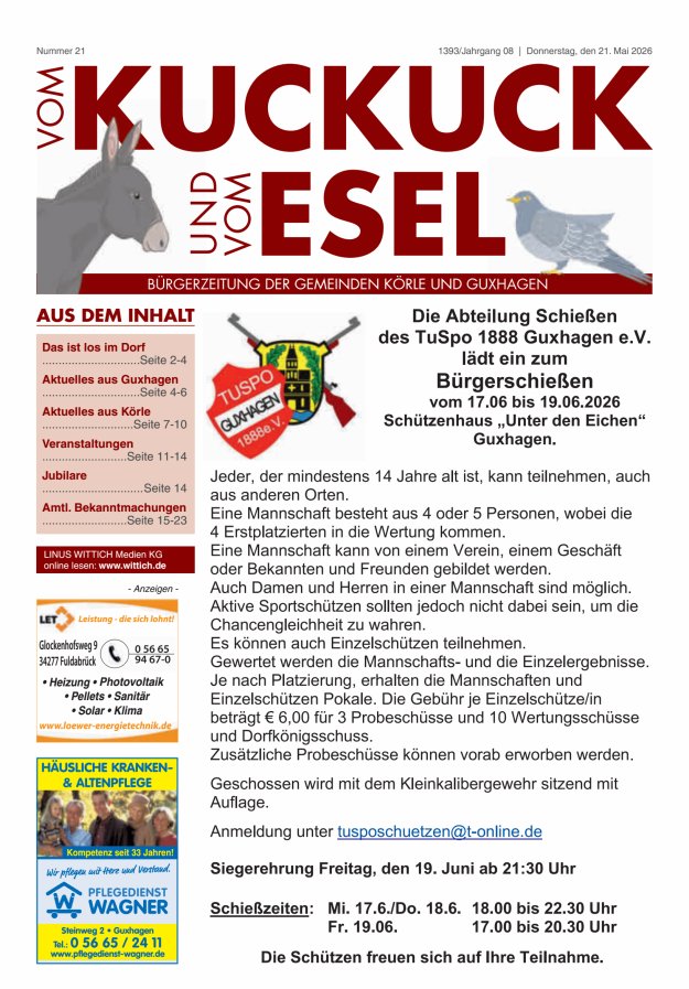 Vom Kuckuck und Esel (Guxhagen-Körle) Titelblatt 21/2026
