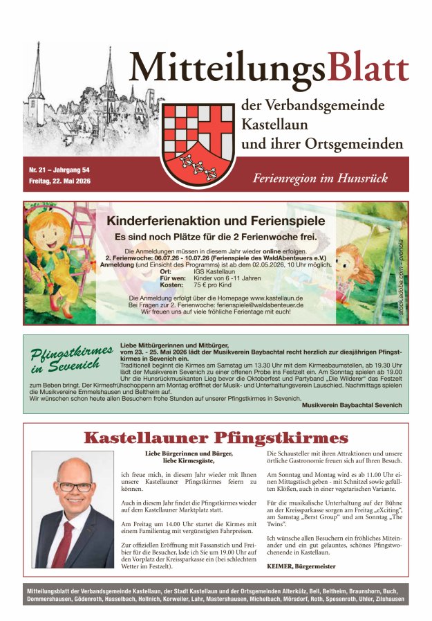 Mitteilungsblatt Kastellaun Titelblatt 21/2026