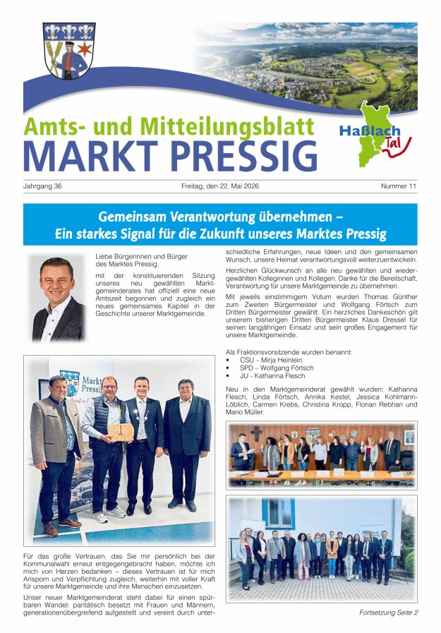 Amtsblatt für den Markt Pressig mit den Gemeindeteilen Titelblatt 11/2026