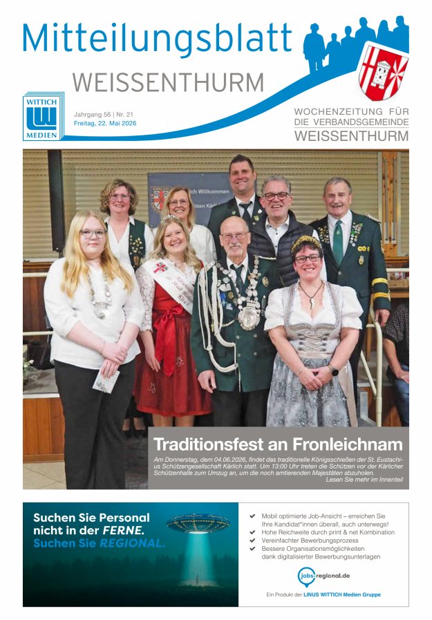 Mitteilungsblatt für den Bereich der Verbandsgemeinde Weißenthurm Titelblatt 21/2026