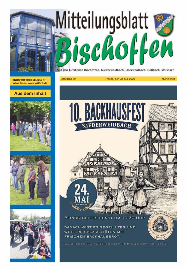 Mitteilungsblatt für die Gemeinde Bischoffen Titelblatt 21/2026