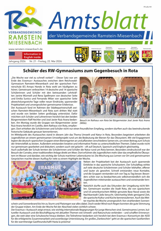 Amtsblatt VG Ramstein-Miesenbach Titelblatt 21/2026