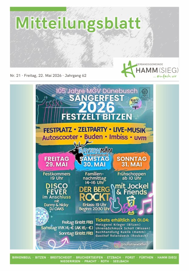 Mitteilungsblatt Hamm (Sieg) Titelblatt 21/2026