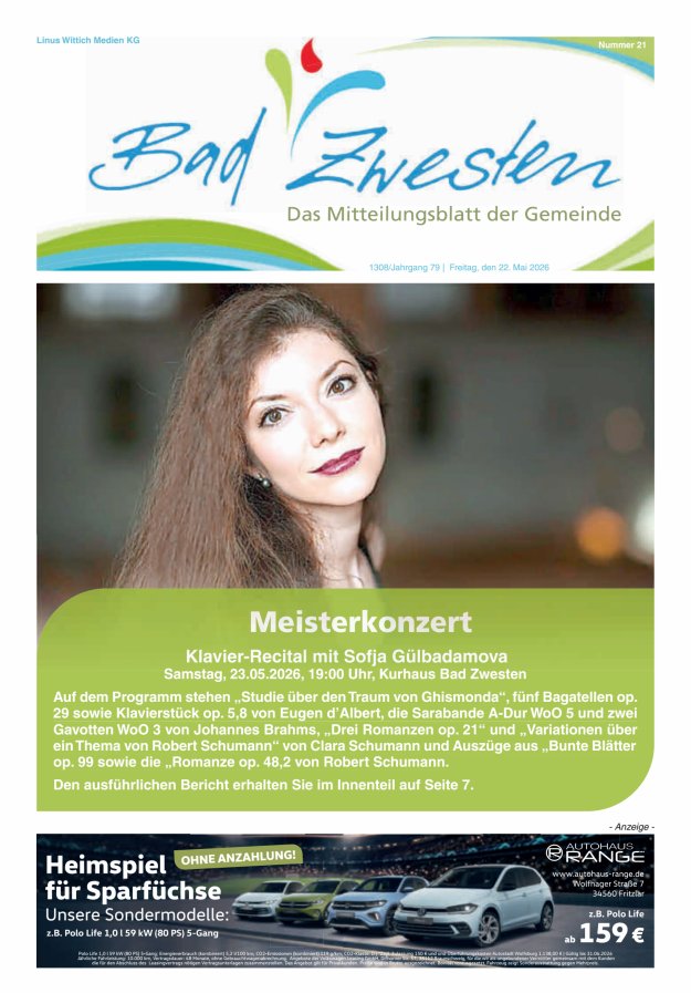 Heimatzeitung Bad Zwesten Titelblatt 21/2026