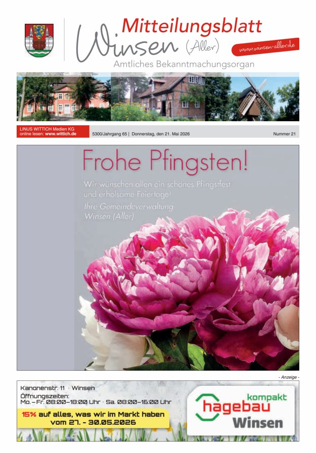 Mitteilungsblatt der Gemeinde Winsen Titelblatt 21/2026