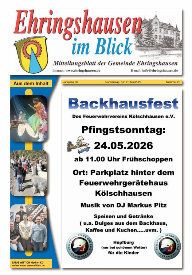 Mitteilungsblatt der Gemeinde Ehringshausen Titelblatt 21/2026