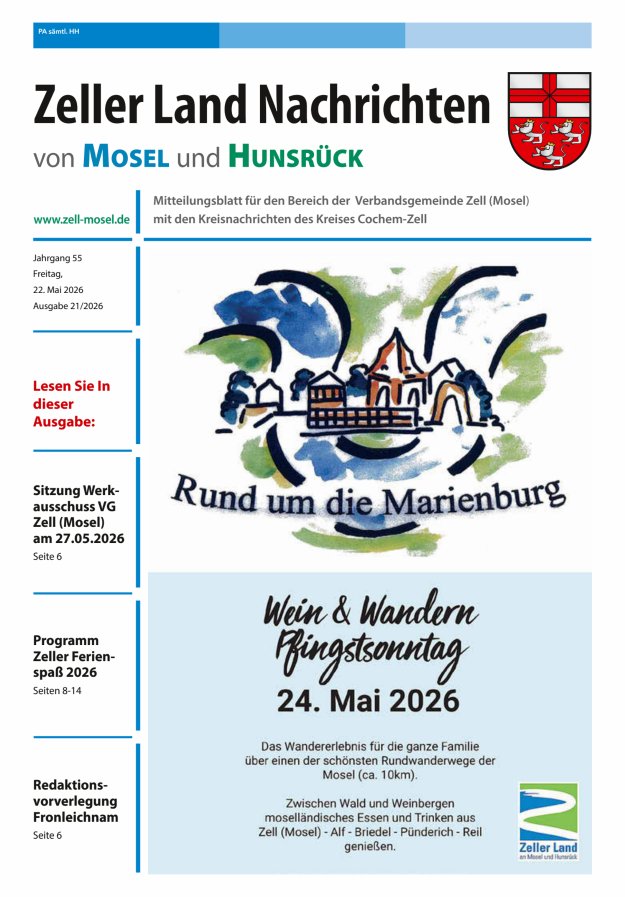 Zeller Land Nachrichten Titelblatt 21/2026