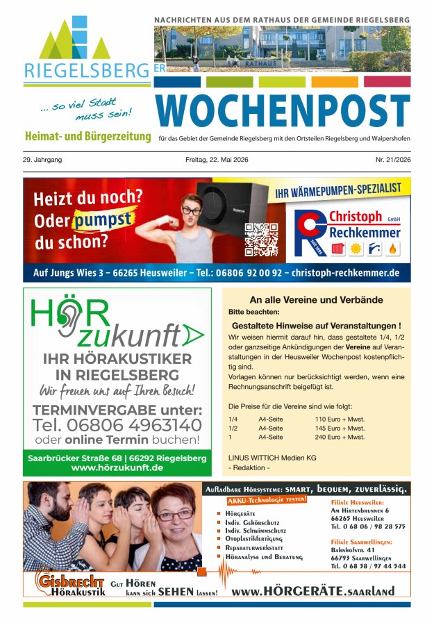 Riegelsberger Wochenpost Titelblatt 21/2026